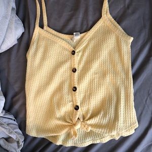 Yellow button up tied tank top